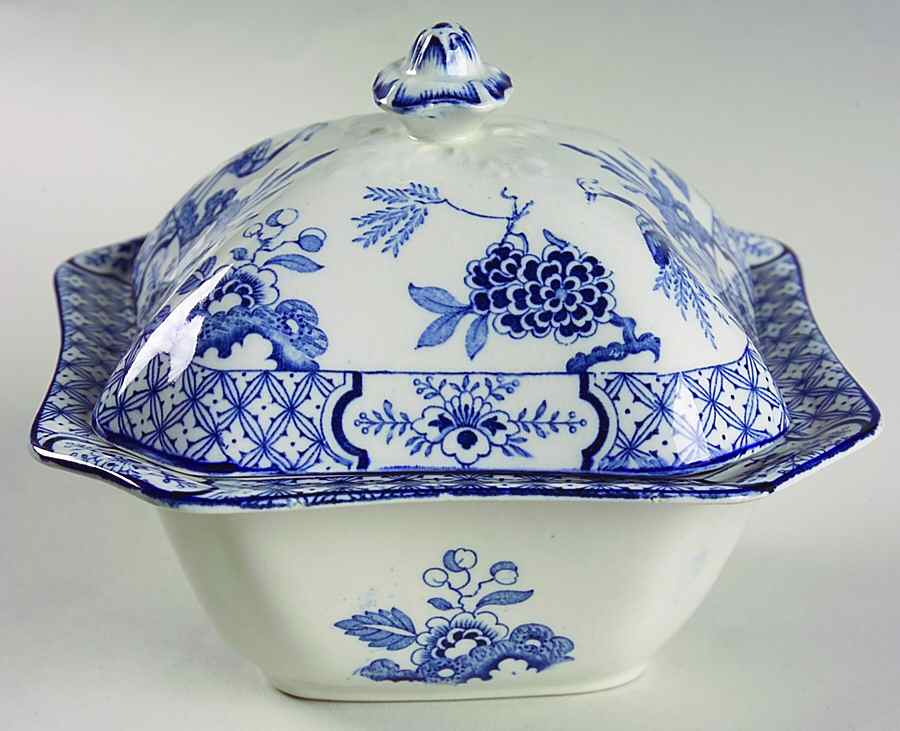 Yuan Blue and White (Older) Sauce Boat & Lid by Wood & Sons-1