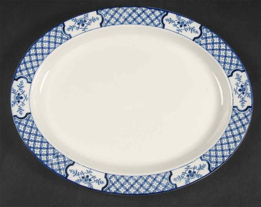 Yuan Blue and White (Older) 12" Oval Serving Platter by Wood & Sons-1