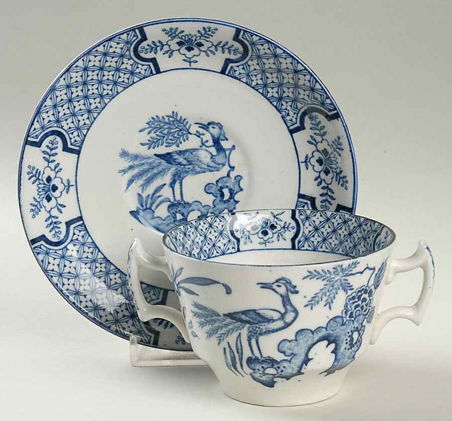 Yuan Blue and White (Older) Flat Bouillon Cup & Saucer by Wood & Sons-1