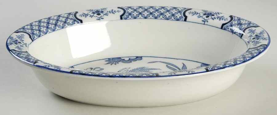 Yuan Blue and White (Older) 9" Oval Vegetable Bowl by Wood & Sons-1