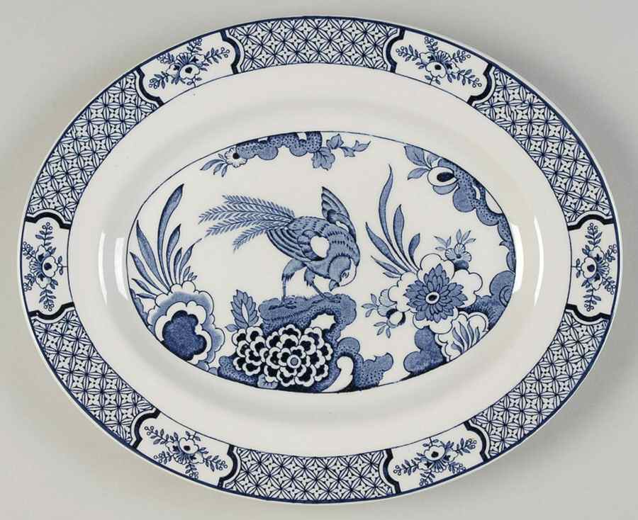 Yuan Blue and White (Older) 11" Oval Serving Platter by Wood & Sons-1