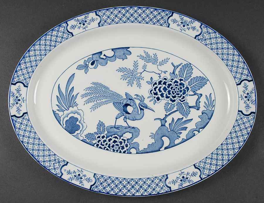 Yuan Blue and White (Older) 14" Oval Serving Platter by Wood & Sons-1