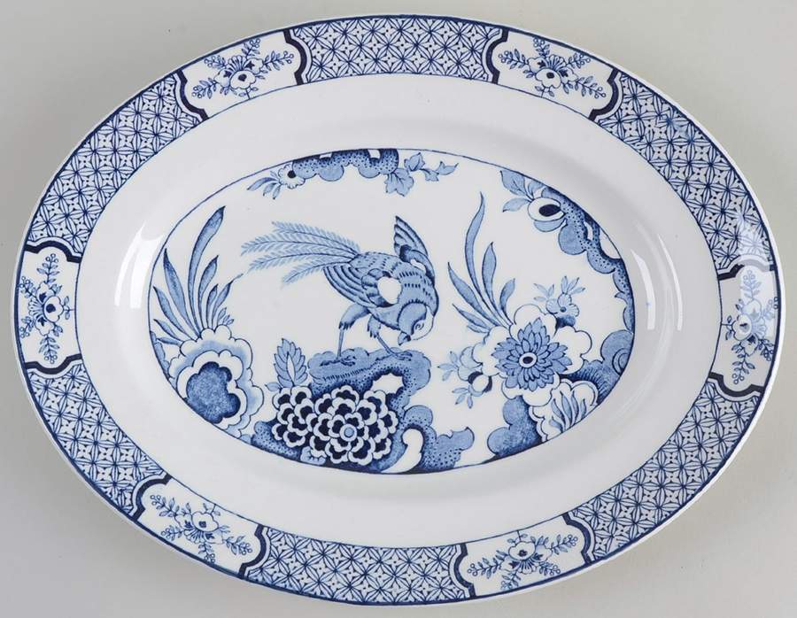 Yuan Blue and White (Older) 12" Oval Serving Platter by Wood & Sons-1