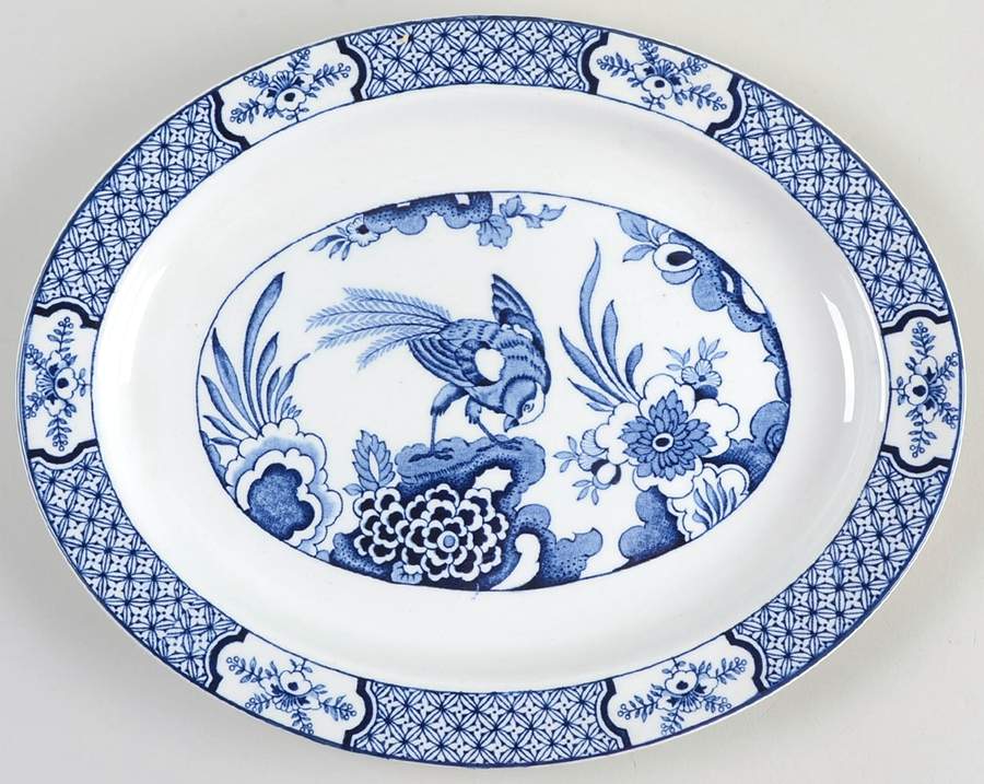 Yuan Blue and White (Older) 12" Oval Serving Platter by Wood & Sons-1