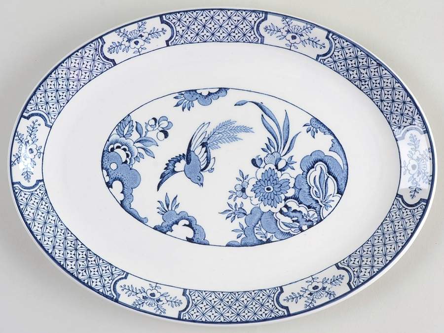 Yuan Blue and White (Older) 11" Oval Serving Platter by Wood & Sons-1