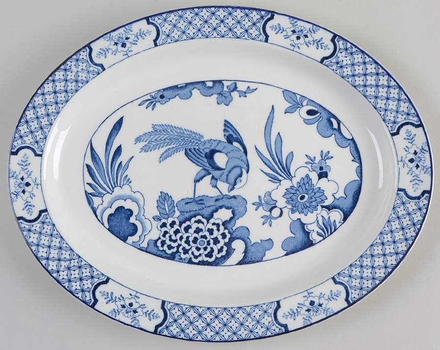 Yuan Blue and White (Older) 11" Oval Serving Platter by Wood & Sons-1