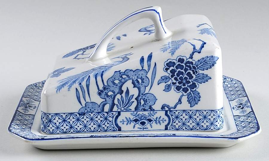 Yuan Blue and White (Older) Cheese Dish with Lid (Wedge) by Wood & Sons-1