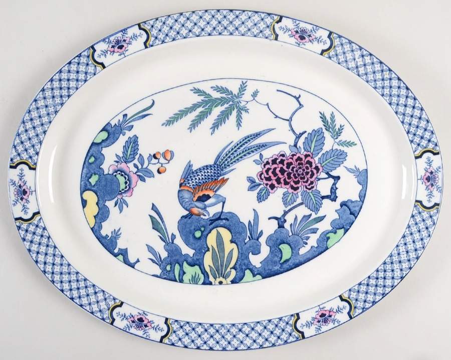 Yuan Blue Multicolor (Smooth Edge) 16" Oval Serving Platter by Wood & Sons-1