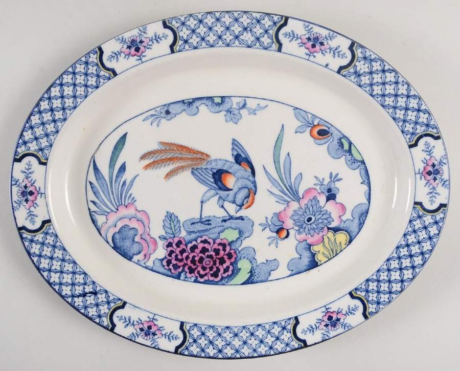 Yuan Blue Multicolor (Smooth Edge) 12" Oval Serving Platter by Wood & Sons-1