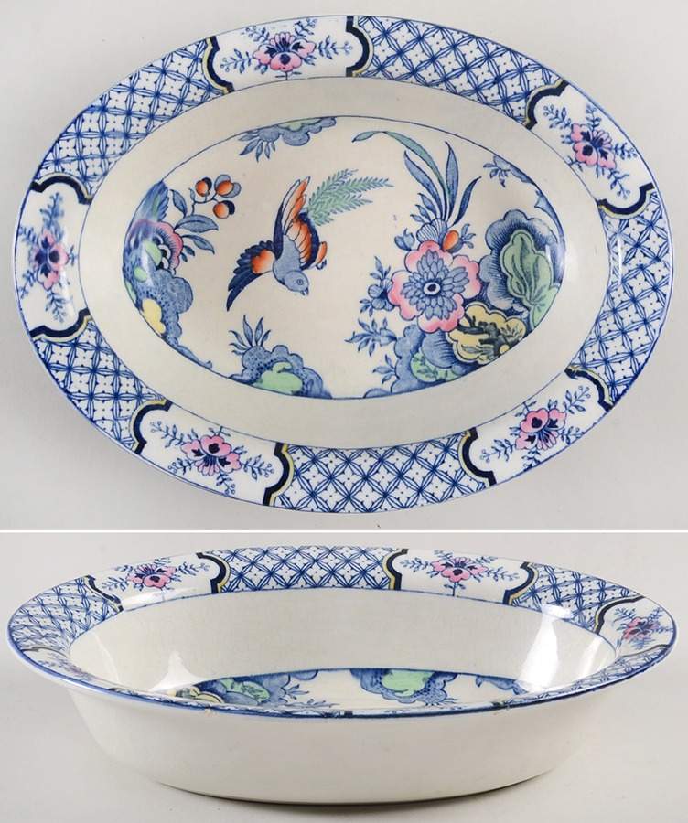 Yuan Blue Multicolor (Smooth Edge) 8" Oval Vegetable Bowl by Wood & Sons-1