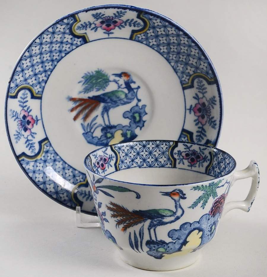 Yuan Blue Multicolor (Smooth Edge) Footed Cup & Saucer Set by Wood & Sons-1