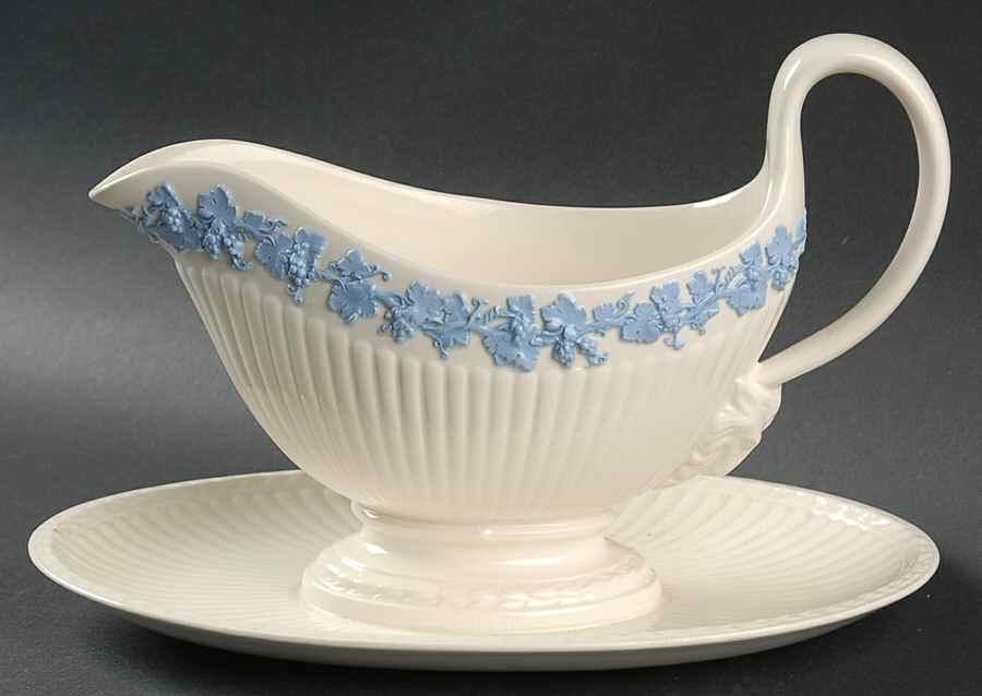 2804 (Edme, Blue Grapes) Gravy Boat with Attached Underplate by Wedgwood-1