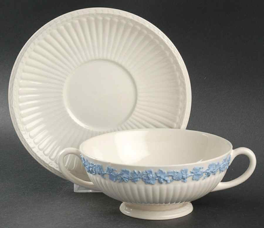 2804 (Edme, Blue Grapes) Footed Cream Soup Bowl & Saucer Set by Wedgwood-1
