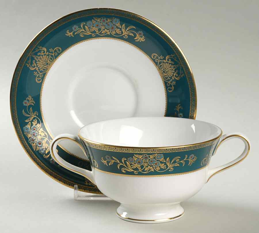 Agincourt Blue Footed Cream Soup Bowl & Saucer Set by Wedgwood-1