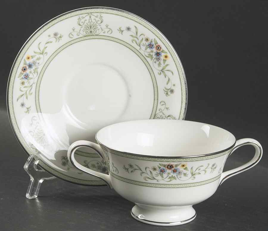 Agincourt Green Footed Cream Soup Bowl & Saucer Set by Wedgwood-1
