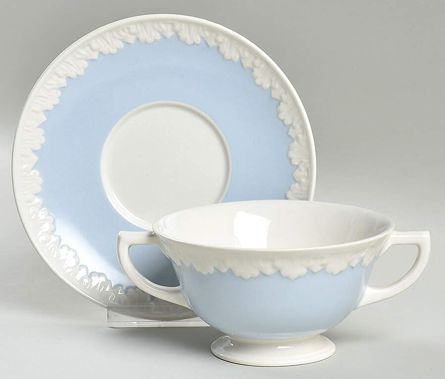 Albion Corinthian Blue Footed Cream Soup Bowl & Saucer Set by Wedgwood-1