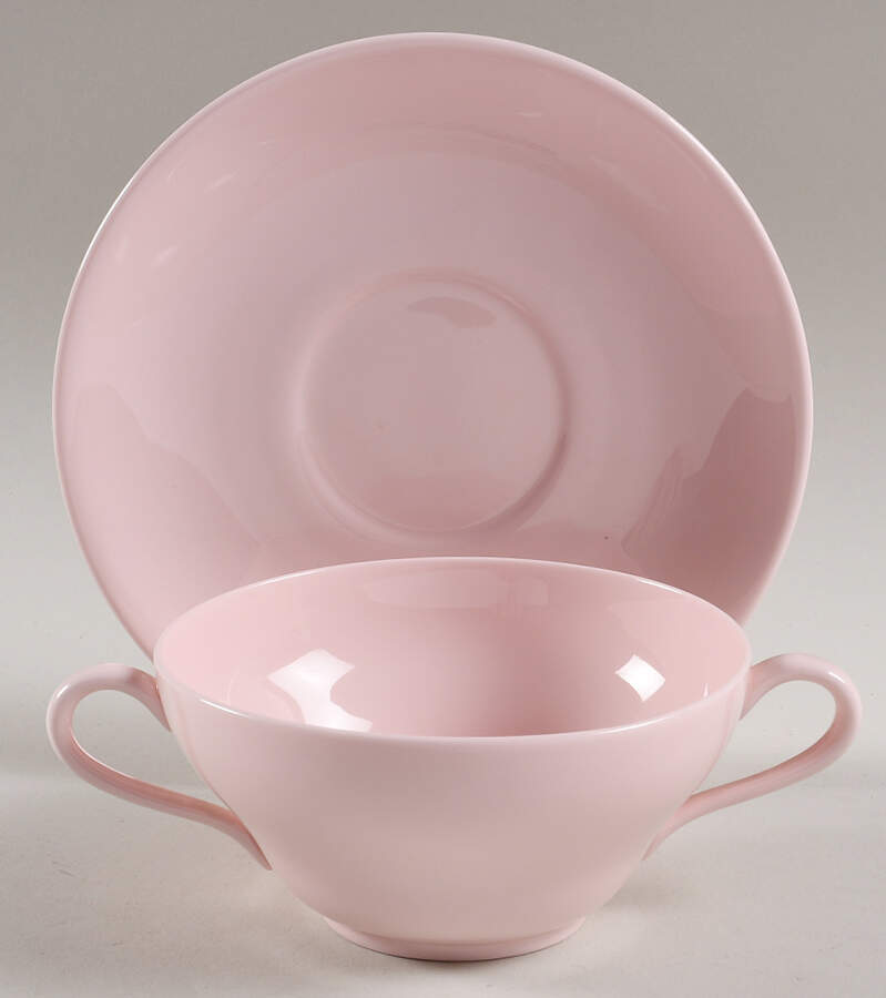 Alpine Pink (No #, No Design) Cream Soup Bowl & Saucer Set by Wedgwood-1