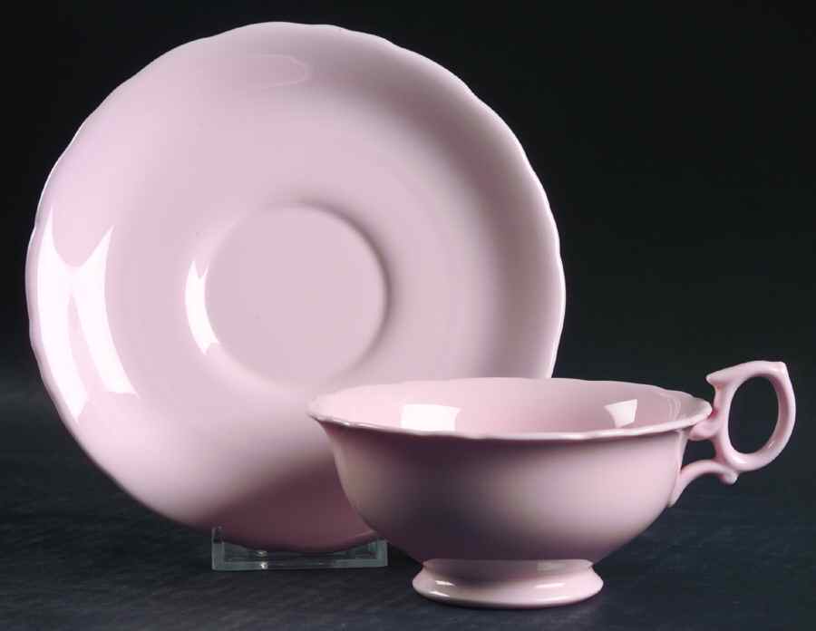 Alpine Pink (No Design, No#, Scallop) Footed Cup & Saucer Set by Wedgwood-1
