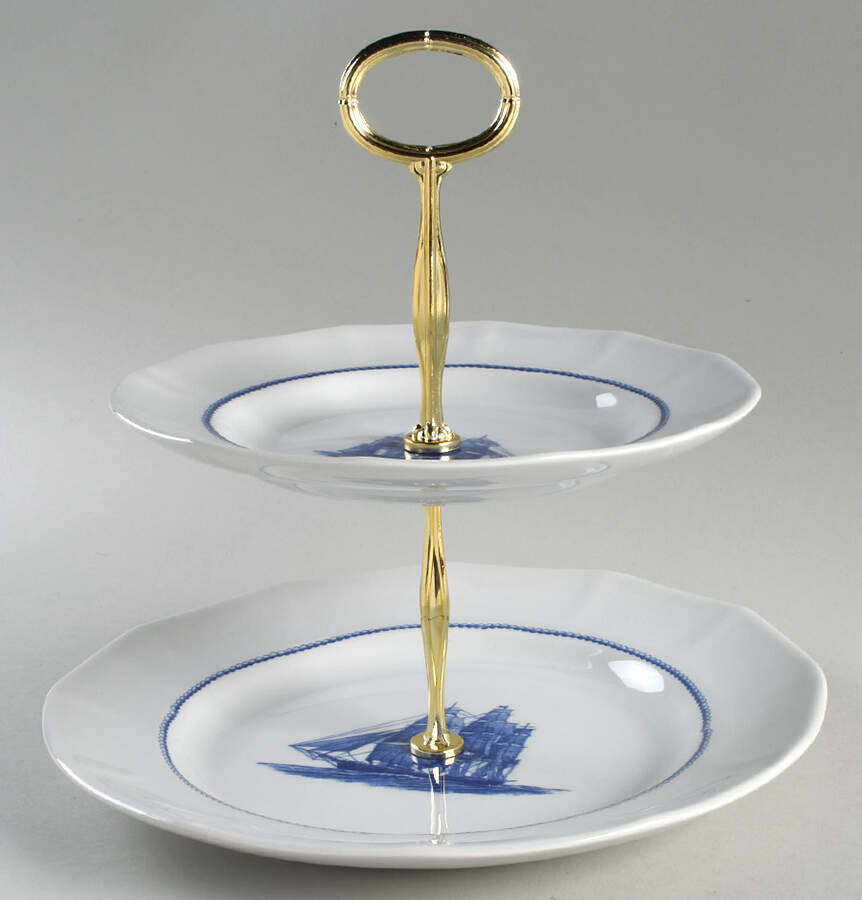 American Clipper Blue 6 5/8"-10"  2 Tiered Serving Tray (Dp, Sp) HC by Wedgwood-1
