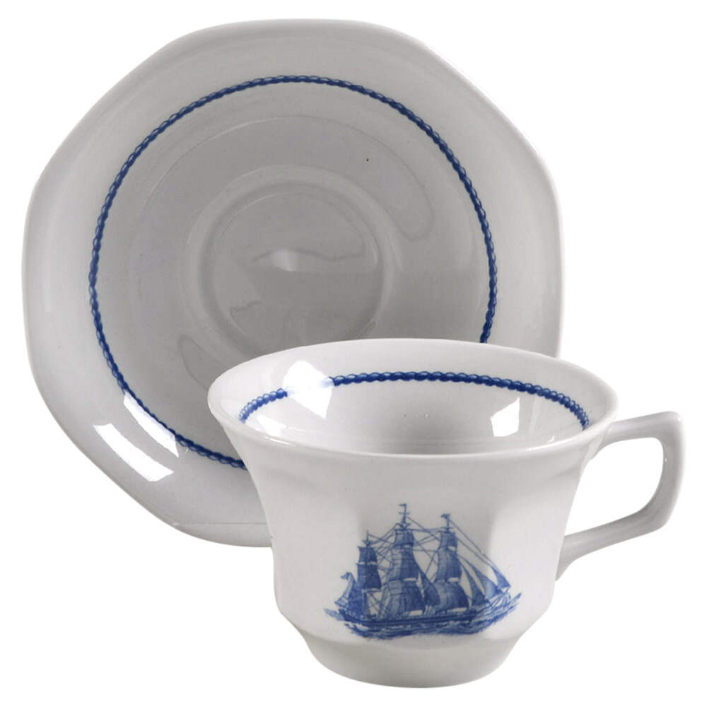 American Clipper Blue Flat Cup & Saucer Set by Wedgwood-1