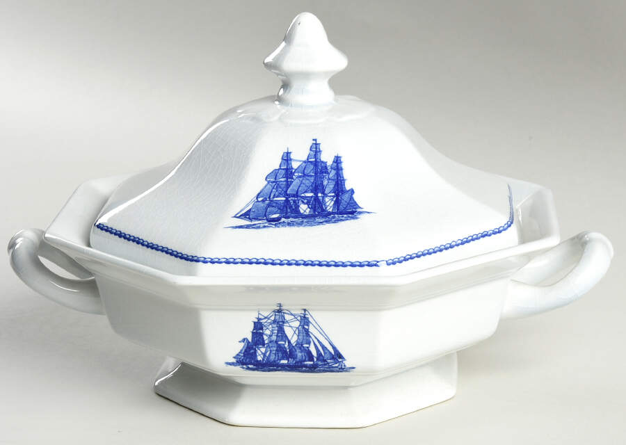 American Clipper Blue Octagonal Covered Vegetable by Wedgwood-1