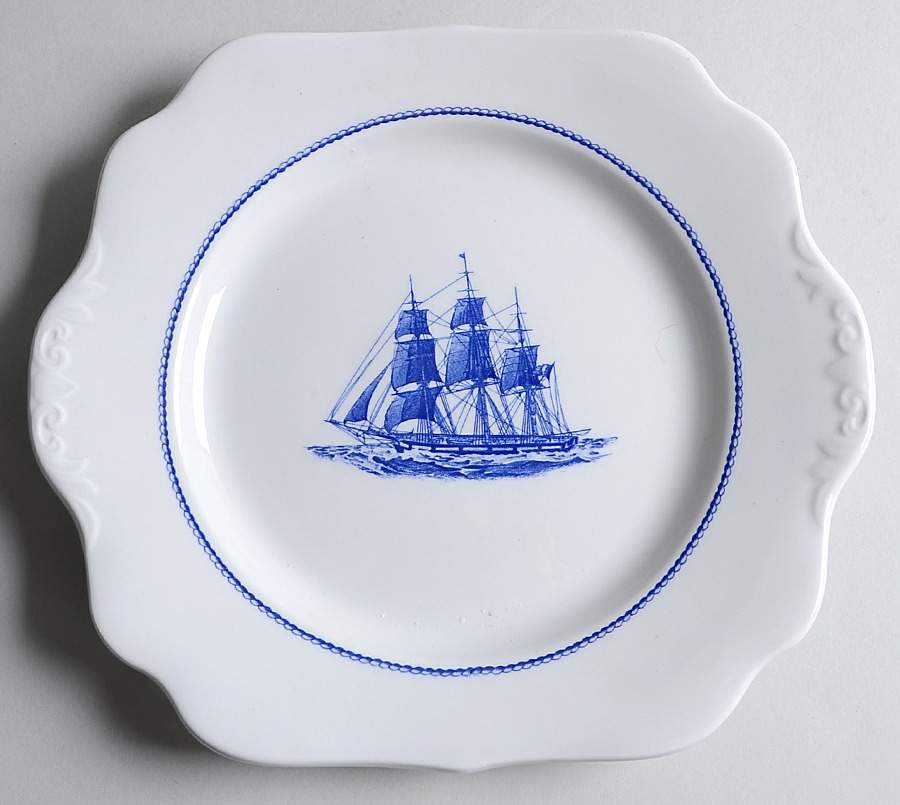 American Clipper Blue Handled Cake Plate by Wedgwood-1