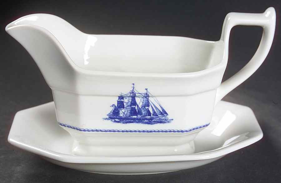 American Clipper Blue Gravy Boat & Underplate by Wedgwood-1