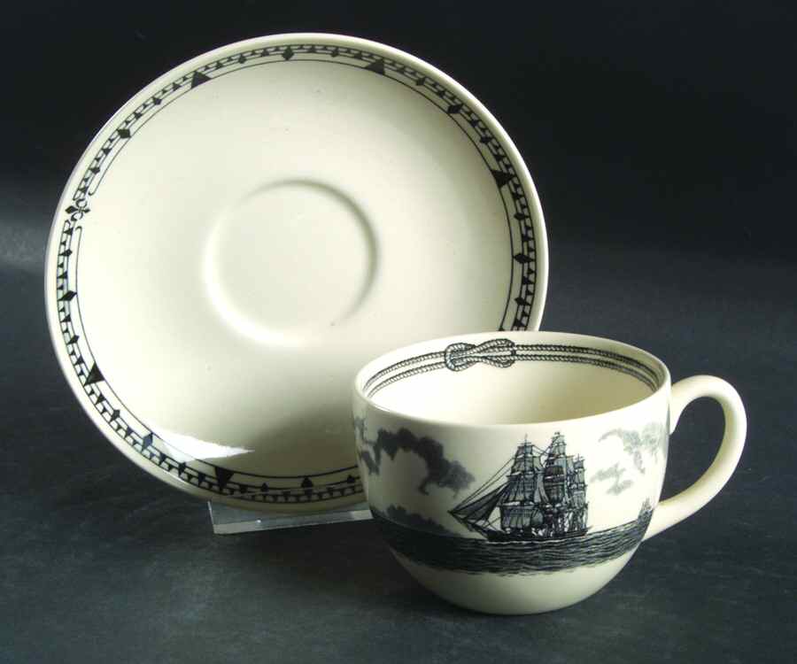 American Clipper Ships Black Flat Cup & Saucer Set by Wedgwood-1