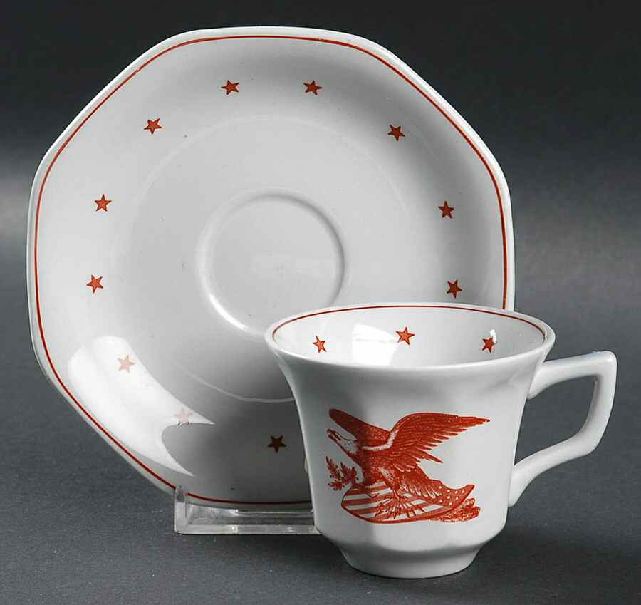 American Eagle Red Flat Demitasse Cup & Saucer Set by Wedgwood-1