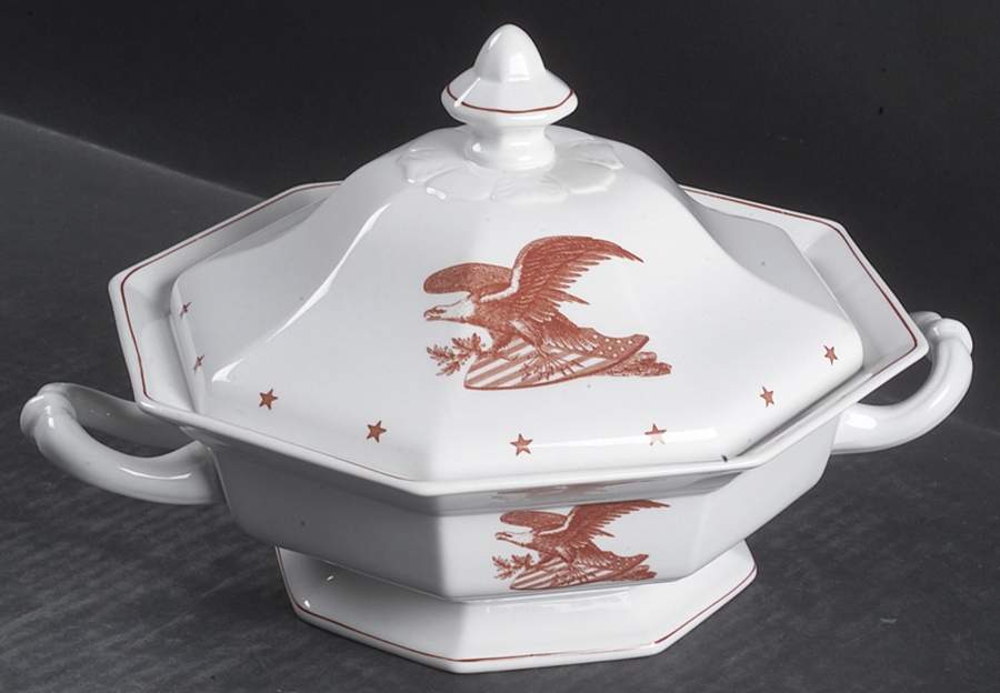 American Eagle Red Octagonal Covered Vegetable by Wedgwood-1