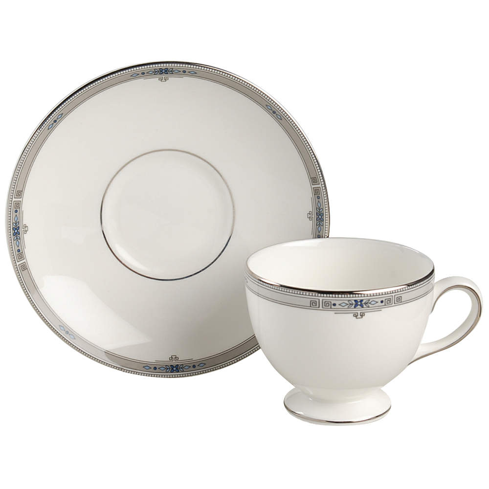 Amherst (Platinum Trim) Leigh Shape Footed Cup & Saucer Set by Wedgwood-1