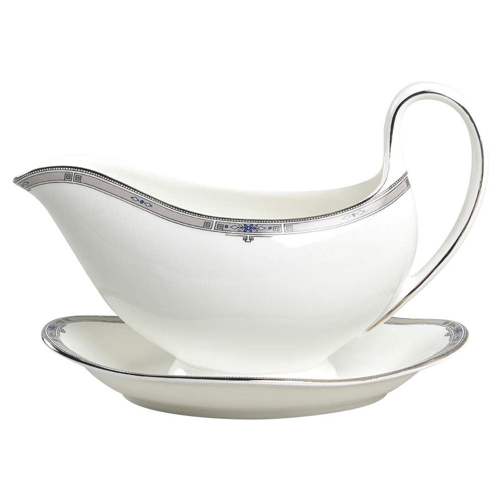 Amherst (Platinum Trim) Gravy Boat with Attached Underplate by Wedgwood-1