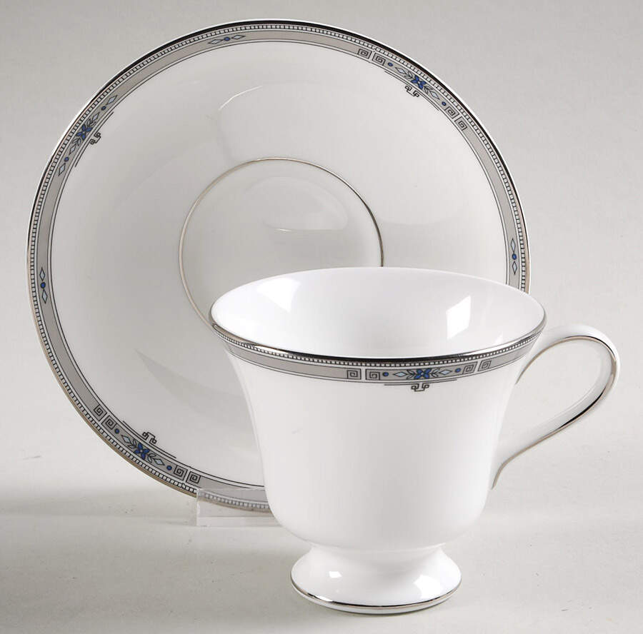 Amherst (Platinum Trim) Victoria Shape Footed Cup & Saucer Set by Wedgwood-1