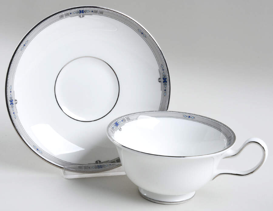 Amherst (Platinum Trim) Peony Shape Footed Cup & Saucer Set by Wedgwood-1