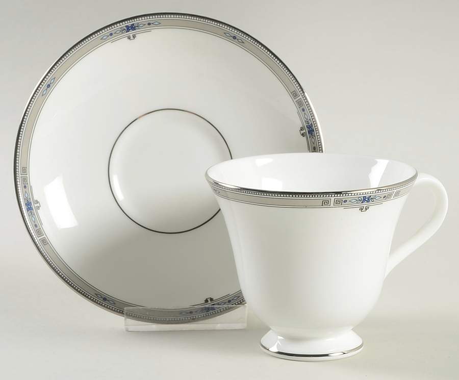 Amherst (Platinum Trim) Victoria Shape Footed Cup & Saucer Set by Wedgwood-1