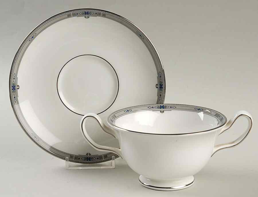 Amherst (Platinum Trim) Footed Cream Soup Bowl & Saucer Set by Wedgwood-1