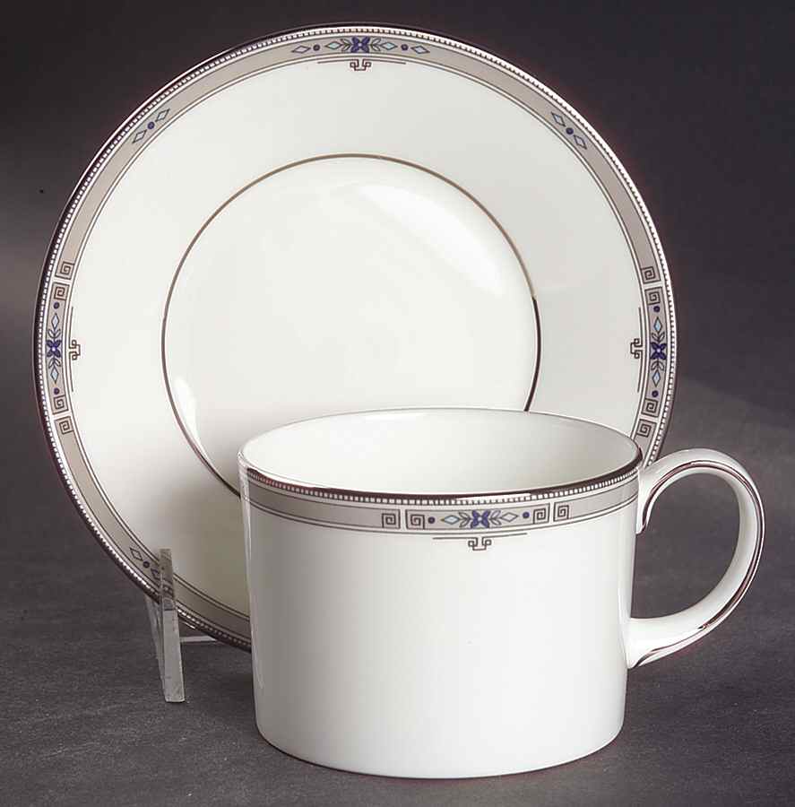 Amherst (Platinum Trim) Flat Cup & Saucer Set by Wedgwood-1