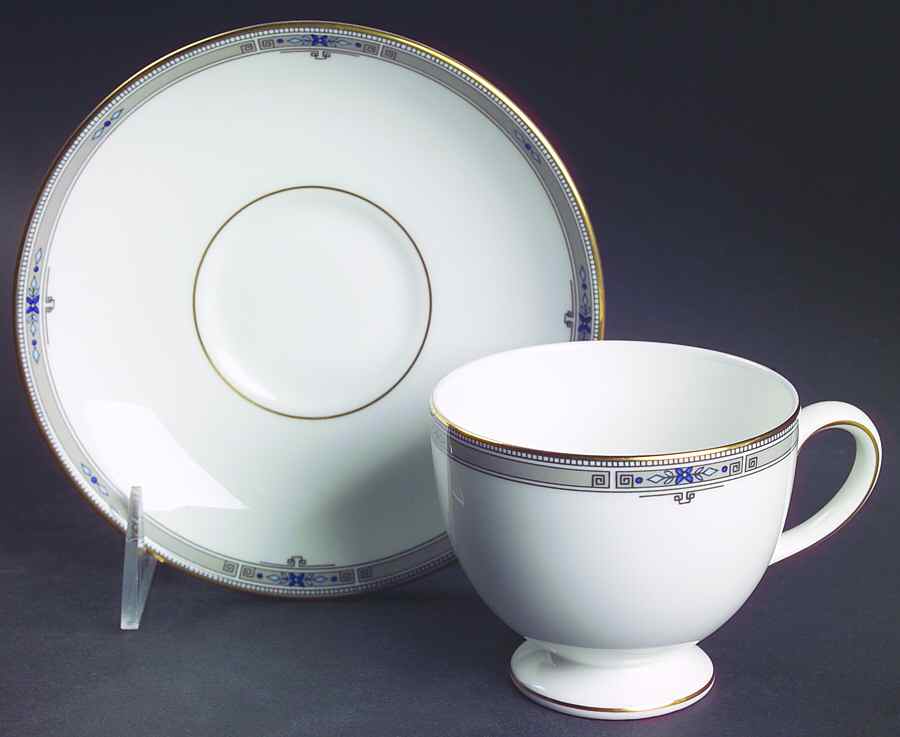 Amherst (Gold Trim) Leigh Shape Footed Cup & Saucer Set by Wedgwood-1
