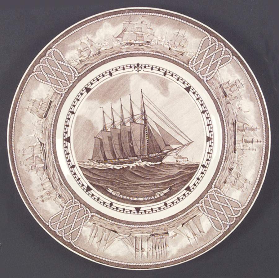 American Sailing Ship Brown Dinner Plate by Wedgwood-1