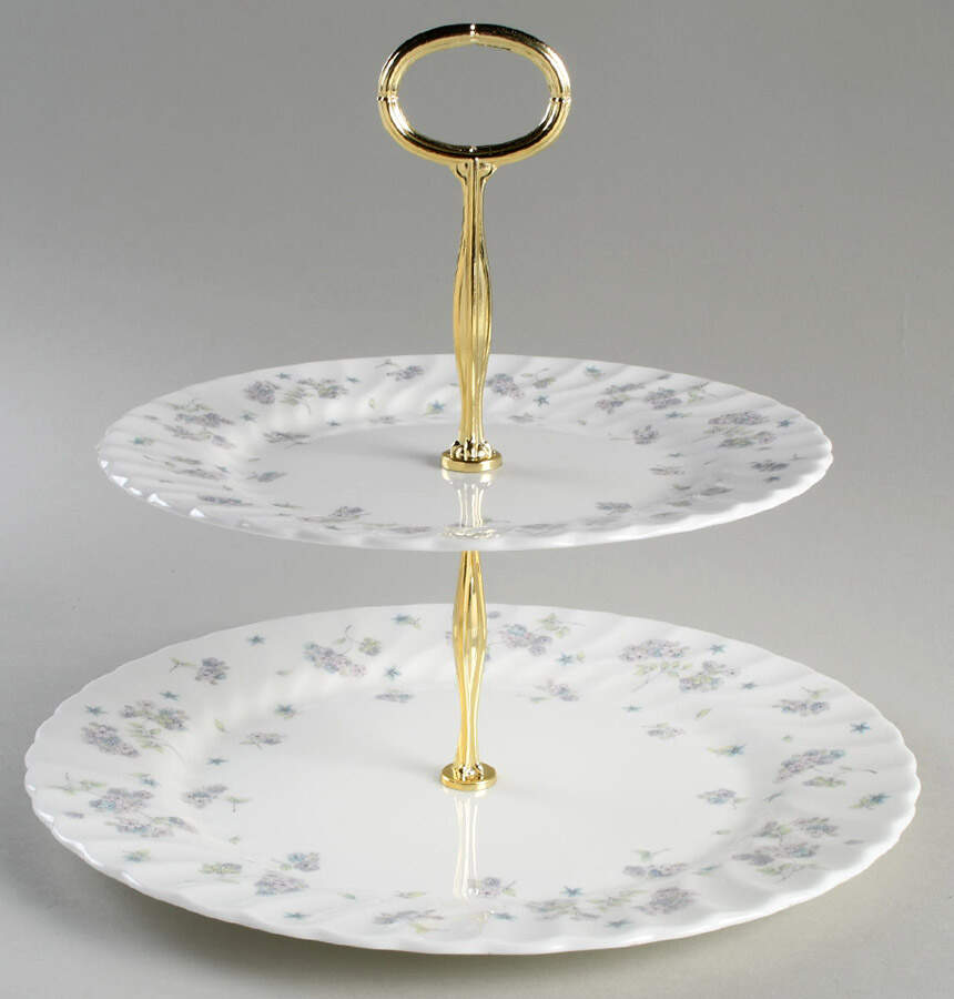 April Flowers 6 5/8"-10"  2 Tiered Serving Tray (Dp, Sp) HC by Wedgwood-1
