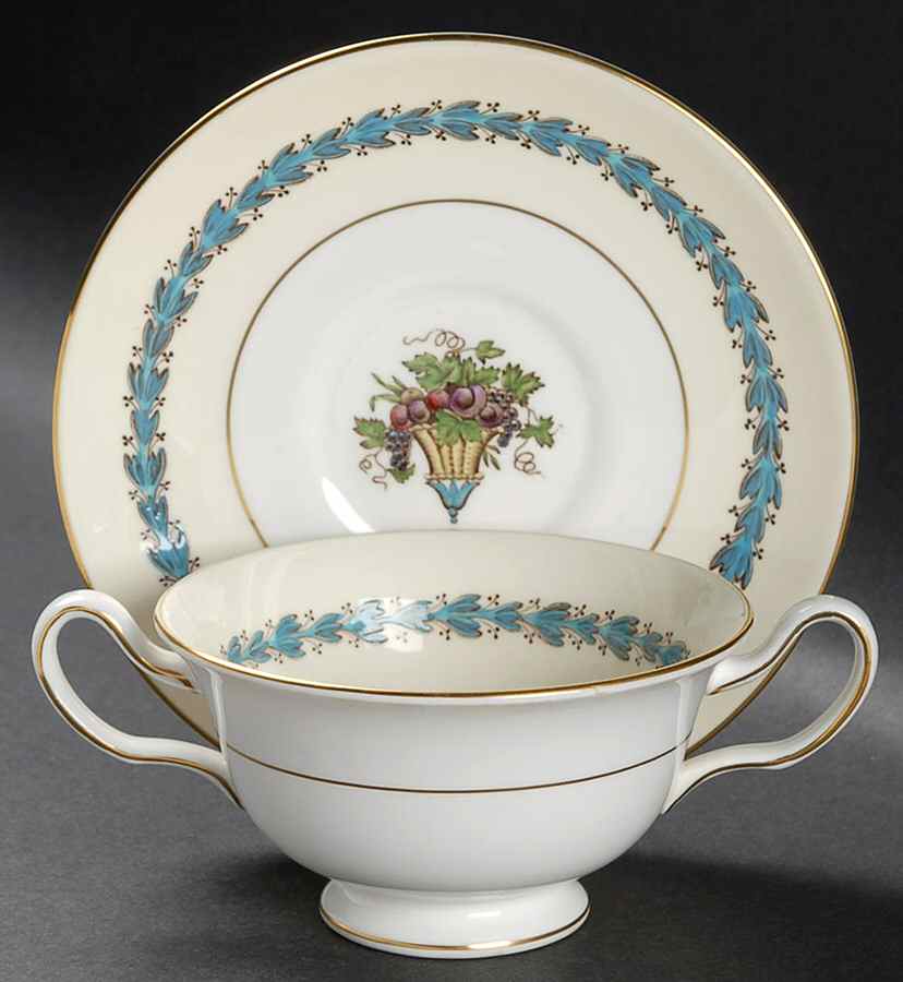 Appledore Footed Cream Soup Bowl & Saucer Set by Wedgwood-1
