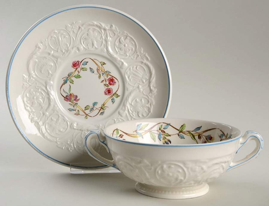 Argyle Footed Cream Soup Bowl & Saucer Set by Wedgwood-1