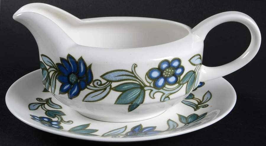 Art Nouveau Blue Gravy Boat & Underplate by Wedgwood-1