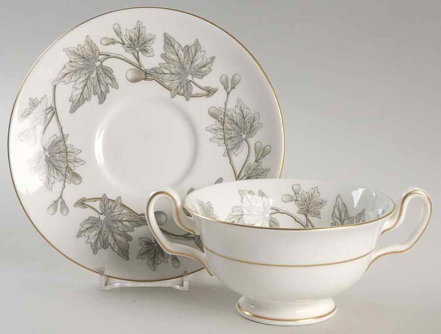 Ashford Grey Footed Cream Soup Bowl & Saucer Set by Wedgwood-1