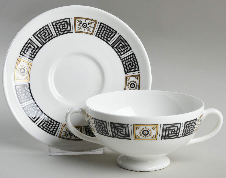 Asia Black Footed Cream Soup Bowl & Saucer Set by Wedgwood-1