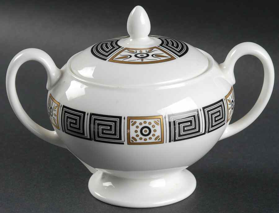 Asia Black Leigh Shape Sugar Bowl & Lid by Wedgwood-1