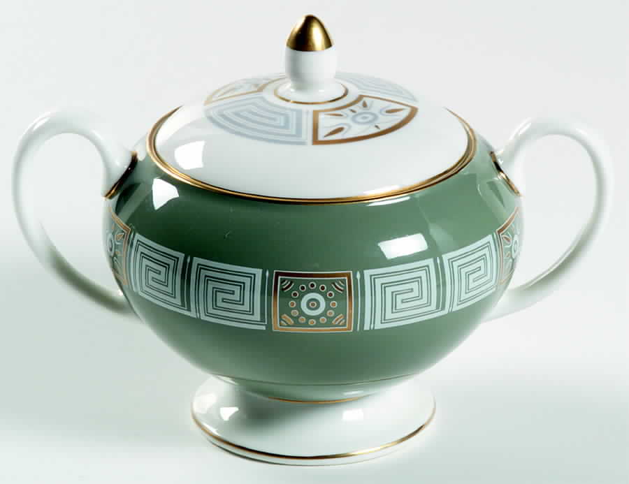 Asia Green Leigh Shape Sugar Bowl & Lid by Wedgwood-1