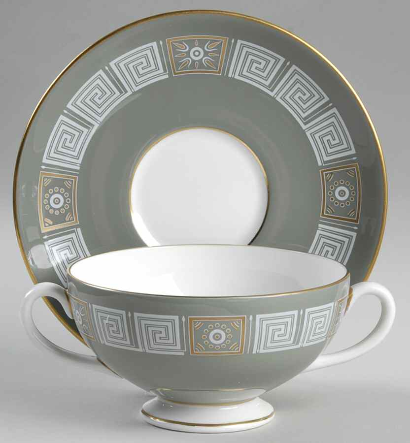 Asia Green Footed Cream Soup Bowl & Saucer Set by Wedgwood-1