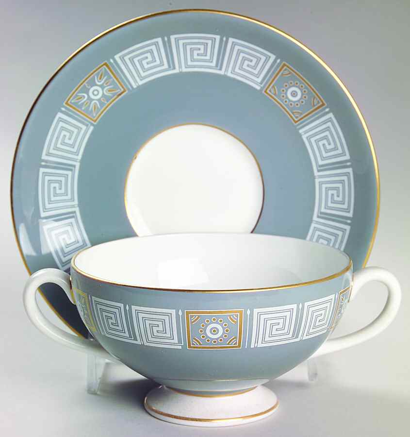 Asia Gray Footed Cream Soup Bowl & Saucer Set by Wedgwood-1