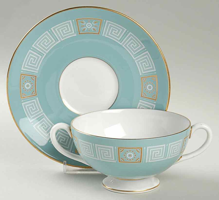 Asia Turquoise Footed Cream Soup Bowl & Saucer Set by Wedgwood-1